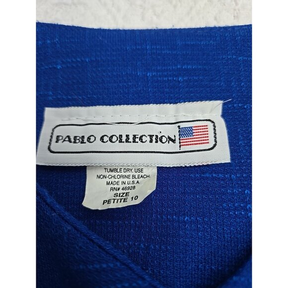 Pablo Collection Womens Petite 10 Royal Blue Skirt & Jacket Set With Pearl Butto - Picture 4 of 9